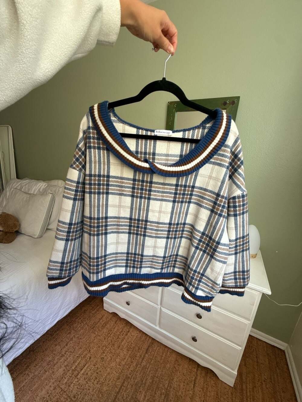 K.S be your style Oversized Plaid Tartan Pattern Knit Sweater
